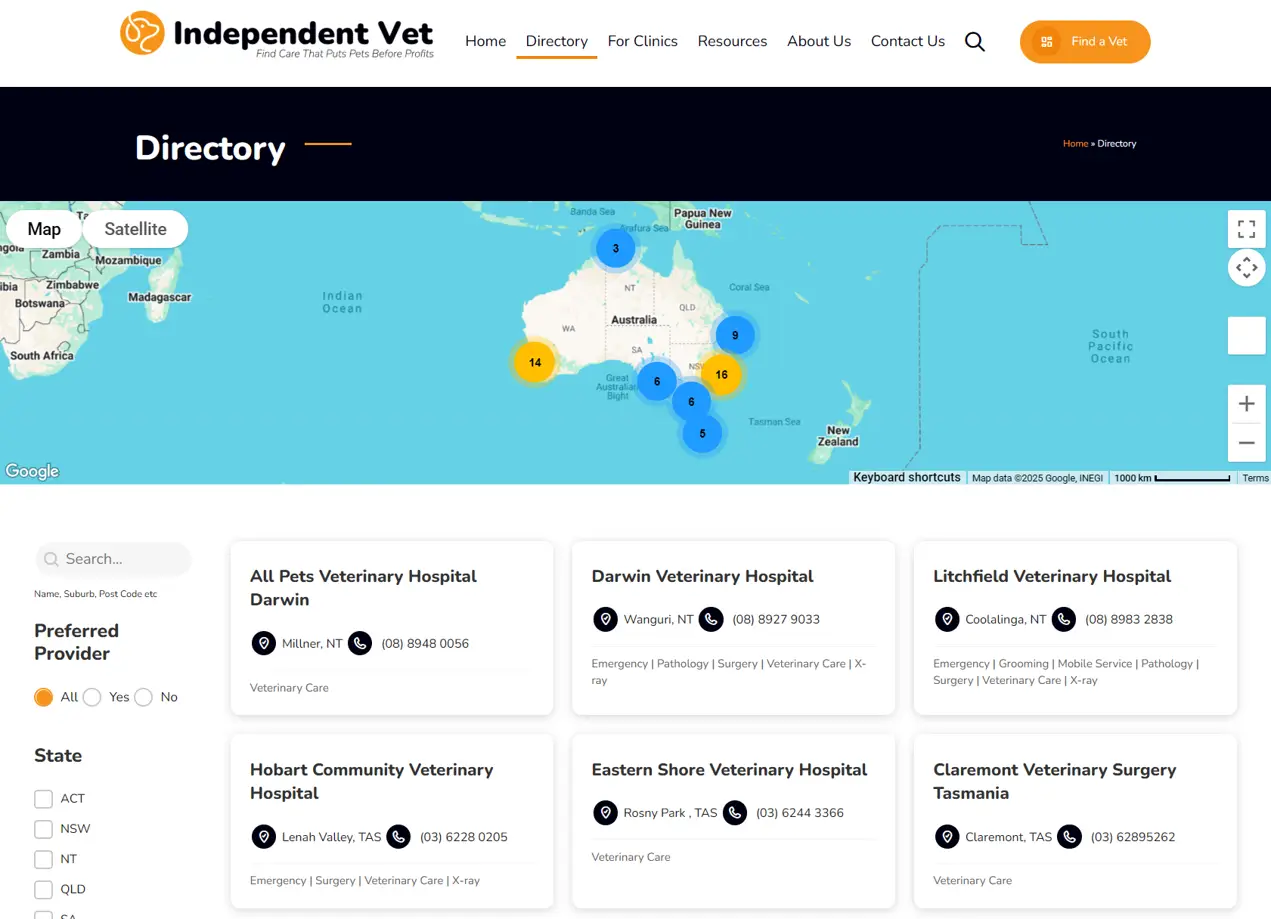 View of the Independent Vet Directory
